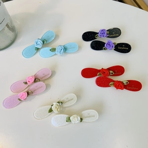 Handmade Ribbon Rose Flower Hair Clips Women Girls Glitter Resin Duckbill Clips Sweet Floral Side Clips Hair Accessories