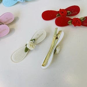 Elegant floral acetate hair clips in assorted colors with handmade satin roses and leaves