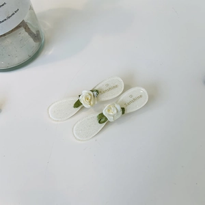 Floral acetate hair clips with cream resin, glitter and fabric yellow roses, 2 pieces