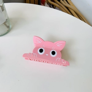Rosa Katzen-Haarklammer aus Acetat mit großen Augen, niedlicher Cartoon-Stil Haarschmuck
