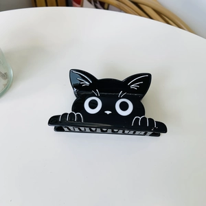 Süße schwarze Acetat-Katzen-Haarklammer mit großen Augen für stilvolles Styling