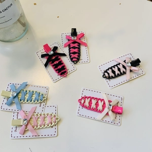 Sweet Ribbon Weaving Bow Hair Clips Rhinestone Non-marking Duckbill Clips Balletcore Lace-up Hair Accessories For Girls Women Daily