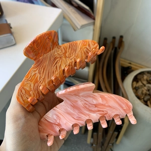Grandes pinces à cheveux élégantes en acétate, motifs marbrés rose et orange, lot de deux