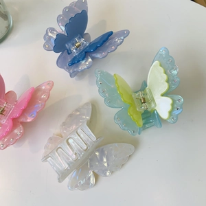 Exquisite acetate double-layer butterfly hair claws with colorful shimmering finish and crystals