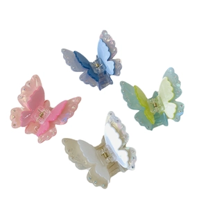 Chic double-layer acetate butterfly hair claws with rhinestones in four pastel colors