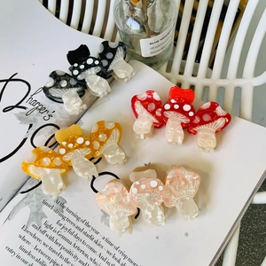 Cute Mushroom Acetate Hair Claw Clip Handmade Sweet Polka Dot Pattern Hairpin Bowknot Decorative Hair Accessory For Women