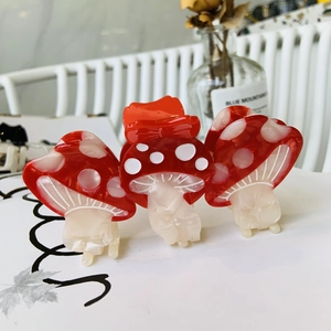 Cute mushroom-shaped acetate hair claw clips with red polka dots for women and girls