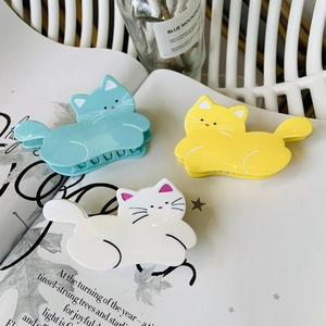 Pince à Cheveux en Acétate Chat Mignon pour Femmes Forme d'Animal de Dessin Animé Pince Requin Doux Accessoires de Cheveux Chat Paresseux