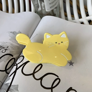 Pince à cheveux chat jaune mignon en acétate pour femme avec silhouette élégante