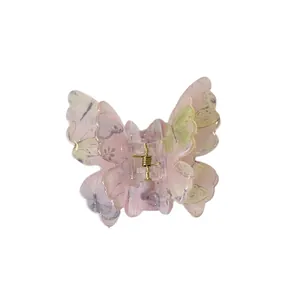 Pince à cheveux papillon en acrylique rose avec motifs floraux pour coiffure d'été