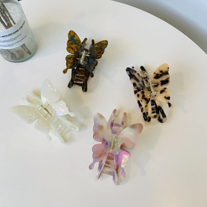 Pince à Cheveux Papillon en Acétate Motif Écaille de Tortue Fait Main Clip de Requin Élégant pour Femme