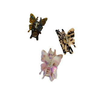 Lot de 3 pinces à cheveux papillon en acétate avec motif léopard et couleurs nacrées