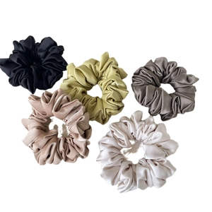 Five-piece set of elegant silk fabric scrunchies in minimalist retro French style colors
