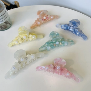 Pince à Cheveux Style Coréen en Acétate avec Künstliche Perles et Strass Grande Barrette pour Femme Accessoire de Coiffure Elégant
