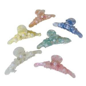 Lot de 6 pinces à cheveux élégantes en acétate avec fleurs, perles et strass colorés