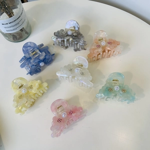 Korean Acetate Flower Hair Claw Clip Elegant Rhinestone Artificial Pearl Marble Shark Clip Fresh Sweet Women Hair Accessories