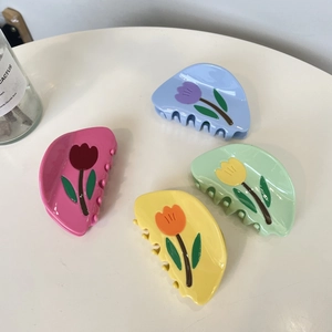 French Style Acetate Flower Hair Claw Clip Elegant Tulip Pattern Shell Shaped Shark Clip Women Hair Styling Accessories