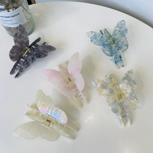 Elegant Acetate Butterfly Hair Claw Clip For Women Colorful Marble Pattern Large Shark Clip Sweet Fairy Style Hair Accessory
