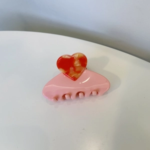 Pince à cheveux cœur en acétate rose style français avec motif marbré pour filles