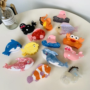 Mollette per Capelli in Acetato di Cellulosa a Forma di Animale Marino Cartone Animato Delfino Granchio Cavalluccio Marino Squalo Balena Donna