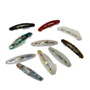 Barrettes ovales élégantes en acétate aux motifs marbrés et écailles avec base en métal argent