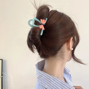Blue and pink acetate bow hair claw clip for elegant Korean style hairstyles