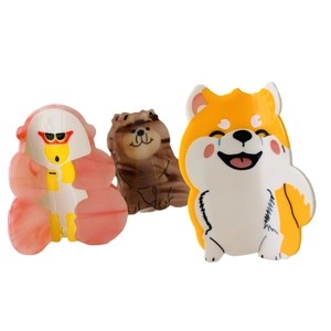 Set of cute cartoon animal hair claws featuring Shiba Inu, monkey, and brown bear designs