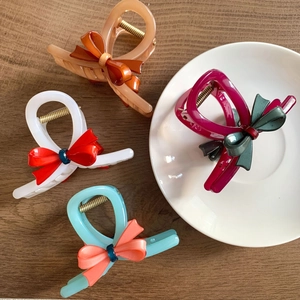 Elegant Acetate Bowknot Hair Claw Clip For Women Korean Style Contrast Color Hairpin Strong Hold Shark Clip Styling Tool