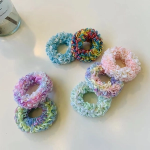 Süße Macaron Bonbonfarben Gestrickte Plissee Haargummis Handgefertigte Stoff Scrunchies Für Damen Französischer Stil Elastische Haarbänder