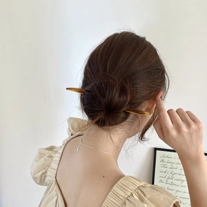 Gros plan d'un pic à cheveux écaille de tortue élégant coiffé dans un chignon bas chic