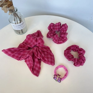 Süße Rosa Karierte Scrunchies Stoff Karierte Große Haargummis Schleife Dekorative Haarschmuck Für Damen Mädchen Alltag