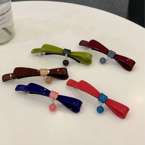 Fermaglio per Capelli Coreano in Acetato a Fiocco Con Pendaglio a Sfera in Colore a Contrasto Elegante Clip a Molla Donna