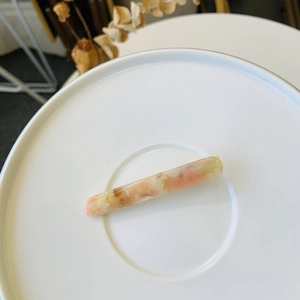 Thickened pastel pink marble resin hair clip with elegant La France gold lettering