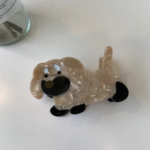 Simpatico fermaglio per capelli a forma di cane in acetato con marmo crema e nero