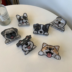 Süße Cartoon Hund Haarkralle Acryl Tierform Shiba Inu Bulldogge Border Collie Haar-Accessoires Für Damen Schmuck