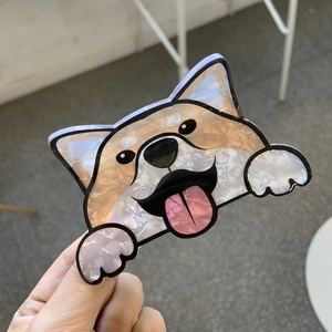 Niedliche Shiba Inu Hund Haarklammer aus Acetat mit perlweißem und braunem Finish