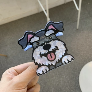 Süße Schnauzer Hunde Haarklammer aus Acetat mit schimmernder Perlmutt Textur