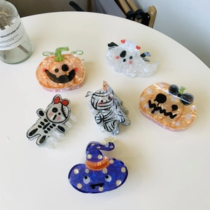 Halloween Cartoon Kürbis Geist Skelett Haarkrallen Poliertes Acryl Hexenhut Mumie Haarspangen Damen Festlicher Schmuck