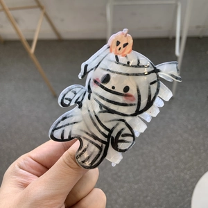 Süße Halloween Mumie und Kürbis Haarklammer aus durchsichtigem Acryl für Damen