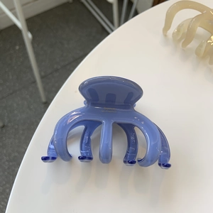 Grande pince à cheveux bleue en acrylique avec lettrage doré pour un style élégant