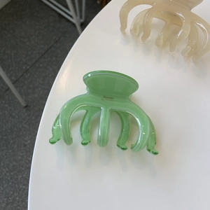 Détail de la pince à cheveux en résine verte avec inscription dorée Barrette La France