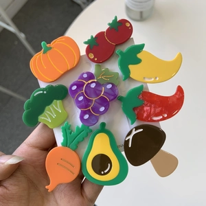 Women Cartoon Acetate Fruit Vegetable Shape Hair Clip Sweet Tomato Pumpkin Chili Mushroom Broccoli Hairpins Hair Accessories