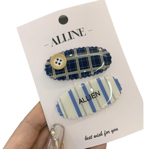 Lot de barrettes à cheveux à carreaux bleu marine et rayures avec boutons