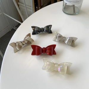 Korean Acetate Bow Hair Clip Elegant Gold Label Handmade Marble Pattern Duckbill Side Clip For Women Sweet Fringe Accessories