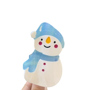 Cute acetate snowman hair claw clip in white and blue for women's winter hair styling