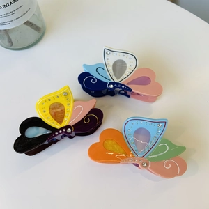 Eleganter Acetat Schmetterling Haarklammer Mit Strass Süßes Herz Muster Haarschmuck Patchwork Farbe Haarspange Für Damen