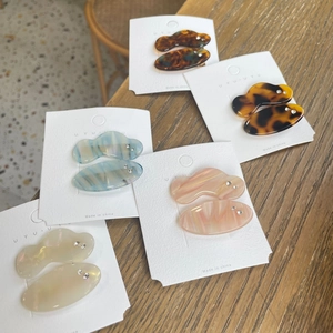 Korean Style Acetate Rhinestone Duckbill Hair Clip Irregular Marbled Tortoise Shell Side Clip For Women Hair Accessories