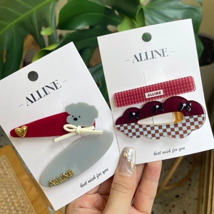 Sweet Acrylic Bear Plaid Heart Hair Clip Set Cute Bowknot Checkered Side Clips For Women Girls Fashion Hair Accessories