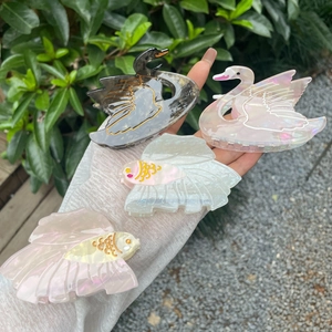 Elegant Acetate Animal Shaped Hair Claw Clips Iridescent Swan Goldfish Hair Claws Retro Fashion Hair Accessories For Women