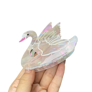 Elegant swan-shaped acetate hair claw clip with iridescent pearl finish for women